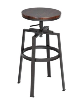 Mid Century Style Industrial Walnut Bar Stools Set Of 2 Swivel Height Adjust - Image 1 of 4