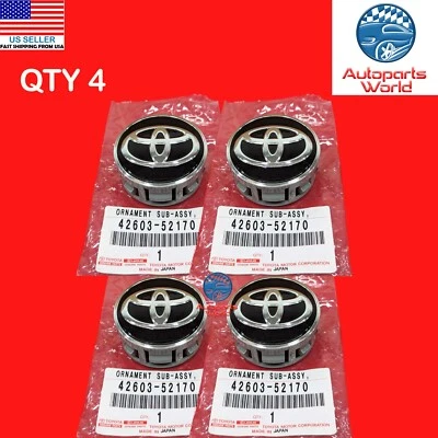 GENUINE TOYOTA COROLLA PRIUS GLOSS BLACK WHEEL HUB CENTER CAP SET 42603-52170 - Image 1 of 3
