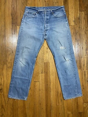 Vintage Levi's 501xx Denim Jeans Made In USA 33x29 Distressed 90s Fades - Image 1 of 4