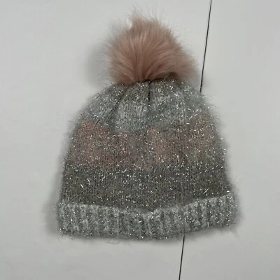 Niñas Bobble Hat 3-6 años plata rosa F&F lana brillante - Imagen 1 de 4