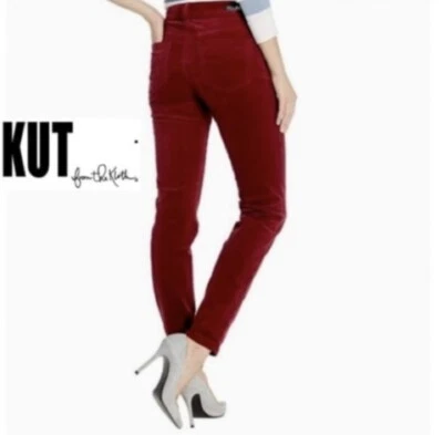 KUT FROM THE KLOTH Diana Stretch Corduroy Skinny Pants Red Ruby Size 6 BNWT  - Image 1 of 4
