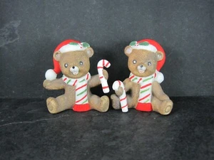 Vintage Lefton Christmas Bear Figurines Candy Canes Set of 2 - Picture 1 of 7