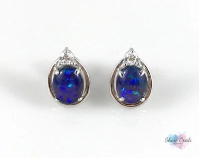 Autentico opale australiano grandi orecchini a perno in argento sterling 9x7 ... - Immagine 1 di 4