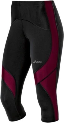 NIB - ASICS Women's Leg Balance Compression Knee Tights - Black/Deep Ruby - XS - Image 1 of 4