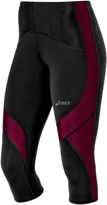 NIB - ASICS Women's Leg Balance Compression Knee Tights - Black/Deep Ruby - XS - Image 1 of 4