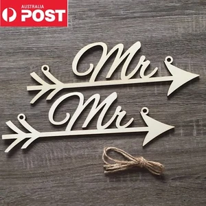 Mr & Mr Groom Same Sex Sign Wooden Wedding Arrow Prop Decoration Hanging Chair - Picture 1 of 5