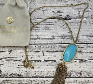 Kendra Scott Rayne Blue Howlite Gold Tassel Necklace - Picture 1 of 2
