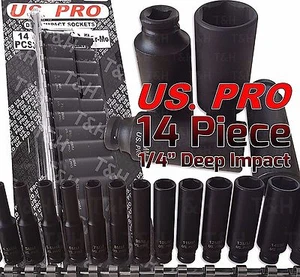 US PRO 1/4"INCH Drive Deep IMPACT Socket Set Long Reach Sockets 4mm-15mm 6PT Hex - Picture 1 of 5