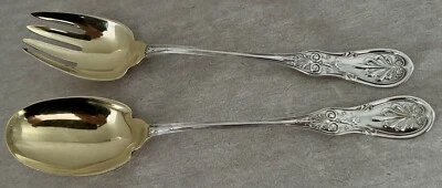 EARLY TIFFANY SARATOGA ESTERLINA 10 1/4” MANGO LARGO 2 PIEZAS JUEGO DE SERVIR ENSALADAS Foto 1 de 4