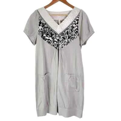 Vestido Pullover Tsumori Chisato Gris Cuello en V Lino Talla Grande Bolsillos Playa Boho Foto 1 de 4