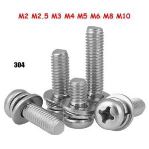 M2 M2.5 M3 M4 M5 M6-M10 Pan Head Phillips Screws 304 Stainless Flat/Split Washer - Picture 1 of 6