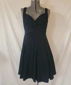 Vintage 90s Y2K Black Skater Dress Fit And Flare Mini Fitted Stretch Size S/M - Picture 1 of 9