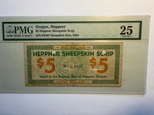 Heppner Lammfell Scrip, Heppner, Oregon 5 $ 31.12.1934 S/N E0197 PMG 35 - Bild 1 von 2