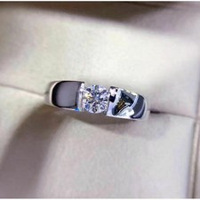 Men's Engagement Wedding Ring 14k White Gold Solitaire Ring 1.2 Ct Round Diamond