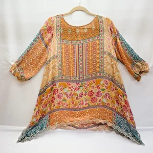 Johnny Was Women's S Floral Scalloped Hem, Gathered Sleeves, Size M - Picture 1 of 4
