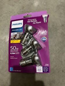 NEW 3-pack Philips Dimmable 4.4w LED Indoor PAR16 Flood light Bulb bright white