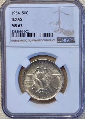 Beautiful 1934 P Texas Commemorative Half Dollar - NGC MS63 - Image 1 of 4