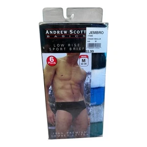 Vtg 6 Pack Andrew Scott Basics Low Rise Sport Brief M 32-34 100% Premium Cotton - Picture 1 of 2