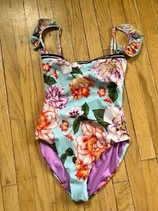 Aqua Benita Einteiler Badeanzug Medium Blumen Rüschen Träger Perlen wunderschön - Bild 1 von 7