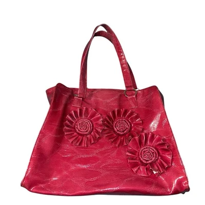 Cato Dark Pink Shoulder Bag Purse With Ruffled Flower Embellishment Faux Leather - Image 1 of 4