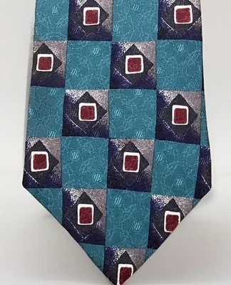 Corbata De Colección Años 90 Y2K Courchevel Por Damon Turquesa Abstracta Geométrica Seda EE. UU. Foto 1 de 4