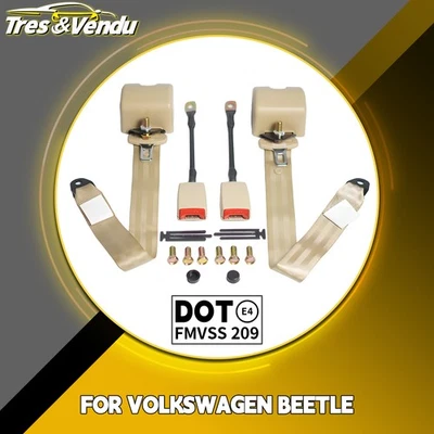 Kits de correas de cinturón de seguridad retráctiles ajustables de 3 puntos para Volkswagen Beetle beige Foto 1 de 4