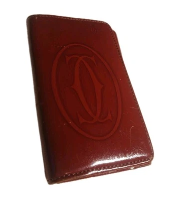 VINTAGE CARTIER KEYHOLDER MINI WALLET PATENT LEATHER RED BORDEAUX PREOWNED  - Image 1 of 4
