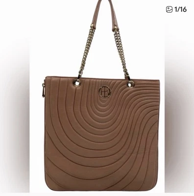 Henri BENDEL No. 7 Quilted Lambskin Leather Zip Tote Satchel Chain Bag Taupe - Image 1 of 4
