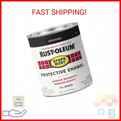 Pintura protectora esmaltada Rust-Oleum 7777502 detiene el óxido, 32 onzas, aleta satinada negra Foto 1 de 2
