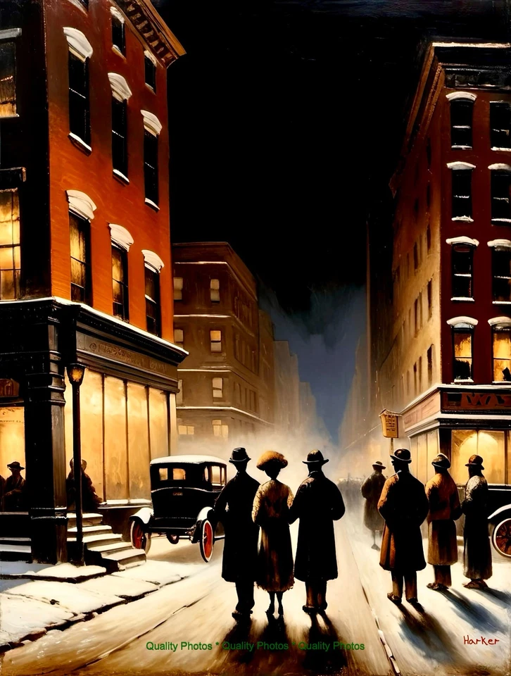 Winter Night Streets in 1920's Harlem 8.5x11" Photo Print Rembrandt/Harker Art - Image 1 of 1