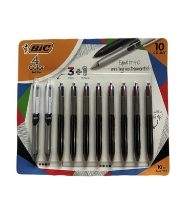 BIC Grip 4 Color Ball Pens With 3 Color + Pencil Set 10 ct Made in Japan