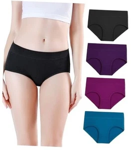 Women's Underwear Cotton Mid Waisted Ladies Panties Full Coverage Briefs 4 - Picture 1 of 5