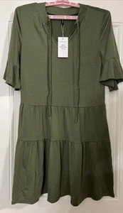 Womens Dresses Sleeves Ruffle Dress V Neck Solid Pleated Dresses Size S - Picture 1 of 8