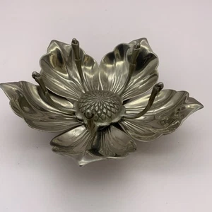 Vintage Lotusblume Aschenbecher Set Italien Jugendstil abnehmbare Blütenblätter Metall - Bild 1 von 8