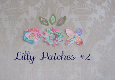 Preppy Lilly Pulitzer Fabric Patches  Applique Flowers Leaves Pink Green Blue #2 - Image 1 of 4
