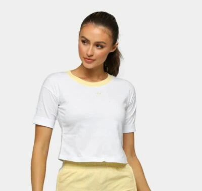 NEW WOMEN'S ADIDAS ORIGINALS TREFOIL CROPPED SHIRT ~MEDIUM FM3260 YELLOW / WHITE - Image 1 of 4