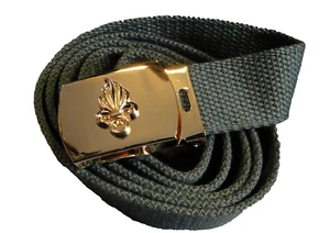 Ceinture toile verte Légion Etrangére boucle et flamme dorées - Picture 1 of 1