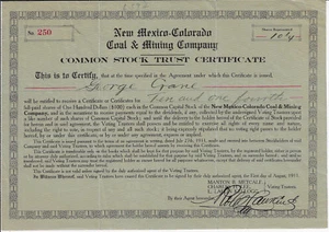 NEW MEXICO Territor 1911 New Mexico Colorado Coal & Mining Co Stock Certificate - Picture 1 of 2