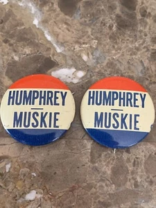 VINTAGE LOT OF 2 1960’S HUBERT HUMPHREY MUSKIE PIN BUTTON 1.25” 1968 - Picture 1 of 4