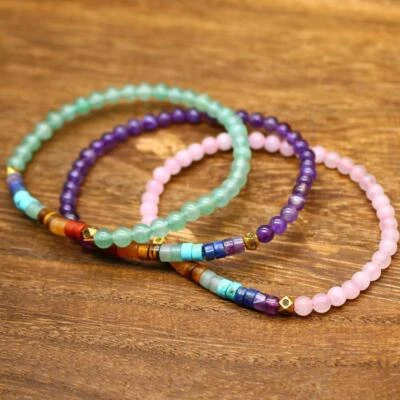 Pulsera de cristal de siete colores de piedra natural simple de moda hecha a mano Foto 1 de 4