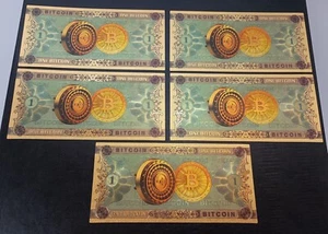 "LOT OF 5" One Bitcoin 24k Gold Foil BTC Note - Picture 1 of 4