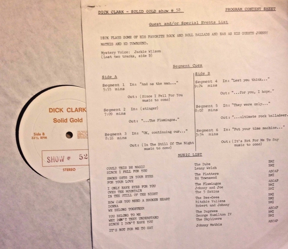 RADIO SHOW: DICK CLARK GOLD #52 BALLADS! DUBS, PLATTERS, FLAMINGOS, 5 SATINS - Image 1 of 1