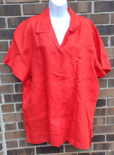 Elisabeth Claiborne Shirt Women 18 Linen Short Sleeve Red Side Slits Vintage