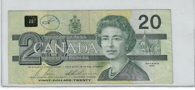 Billete de $20 de Canadá 1991, Bon/Thi BC-58b-i Ser# ASD 2721272 billete de radar Foto 1 de 2