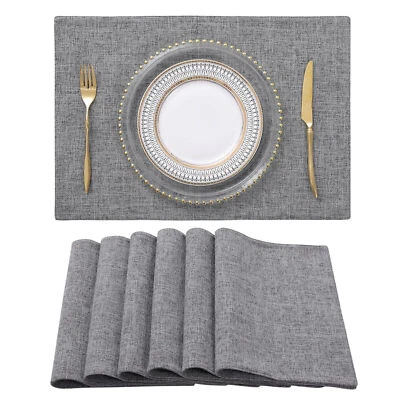 Set of 6 Natural Linen Placemat Dining Kitchen Table Place Mat Washable Non-Slip - Image 1 of 4