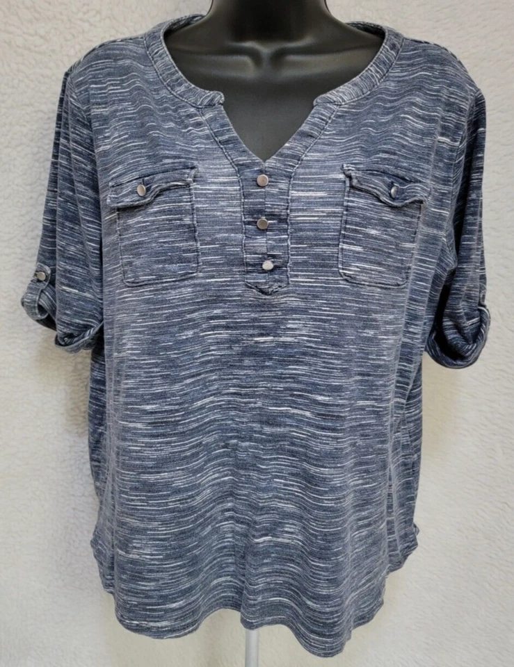 Camisa Top Blusa Croft & Barrow Mujer Talla L Grande Azul Blanco Rayas Foto 1 de 4