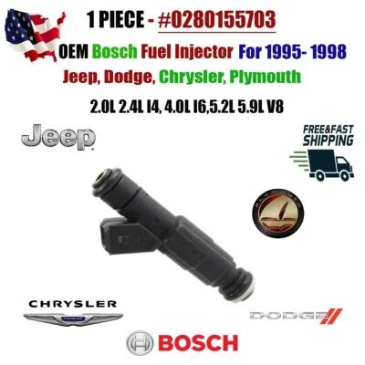 OEM Bosch x1 Fuel Injector for 95-98 Jeep Dodge Chrysler Plymouth #0280155703 - Image 1 of 4