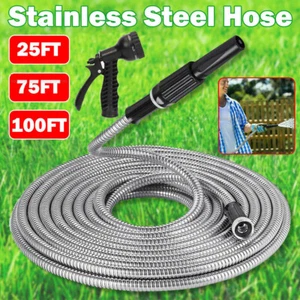 Metal Garden Hose 25/75/100FT Flexible Lightweight Water Pipe Stainless Steel AU - Picture 1 of 15