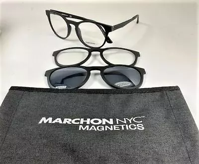 NEW MARCHON M-1502 002 Black MAG-SET Eyeglasses 50mm & 2 Extra Magnetic Clips - Image 1 of 4
