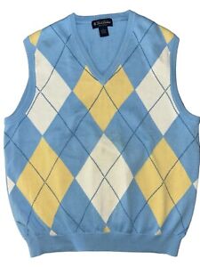 Cotton Sweater Vest  Men's 100% Cotton Blue Yellow Brooks Brothers M (B12)